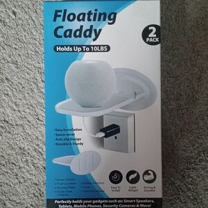 Floating Caddy Wall Mount Holder for Smart Speakers Phone Tablet White (2 Pack)